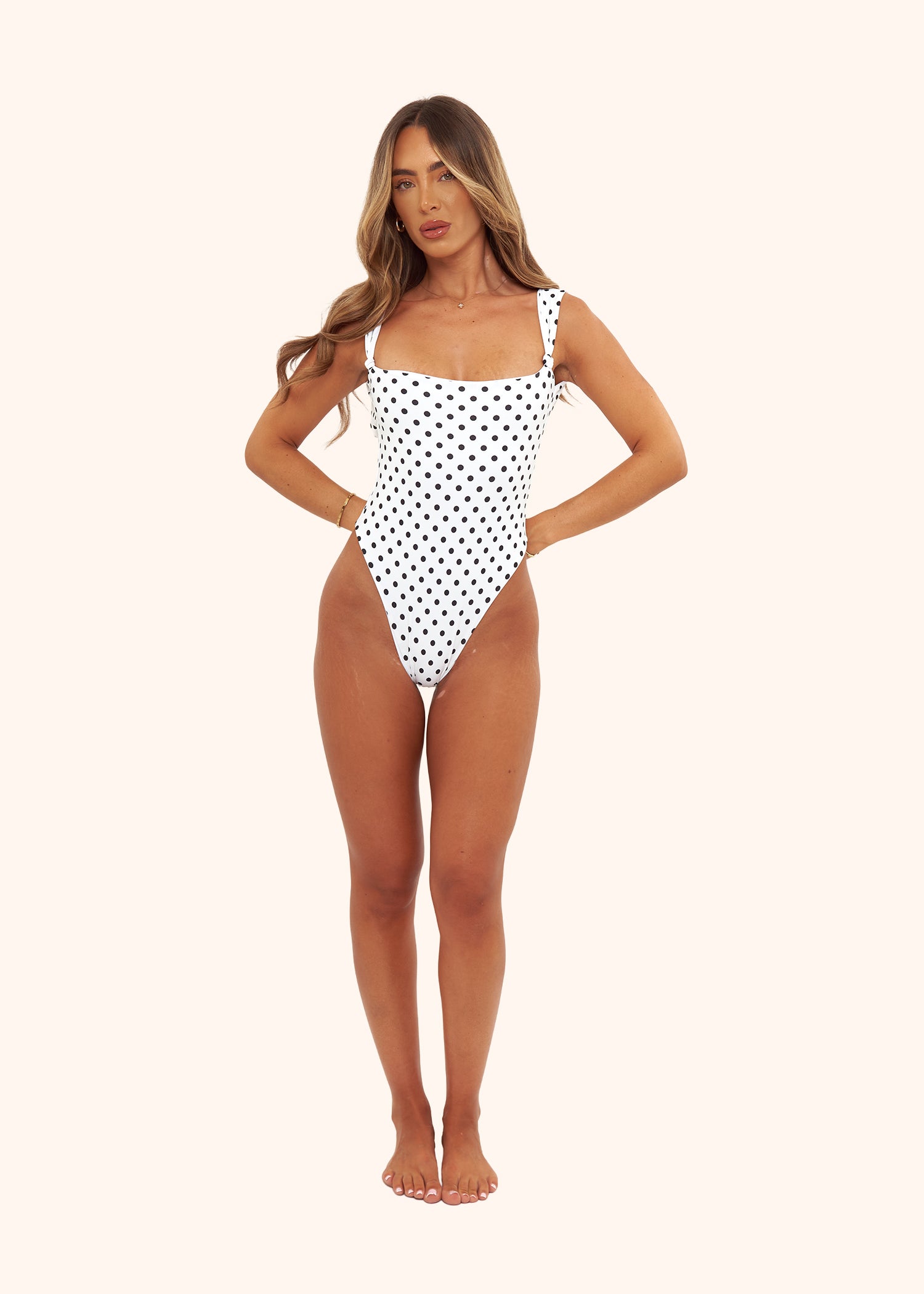 Knot Swimsuit in White Polka