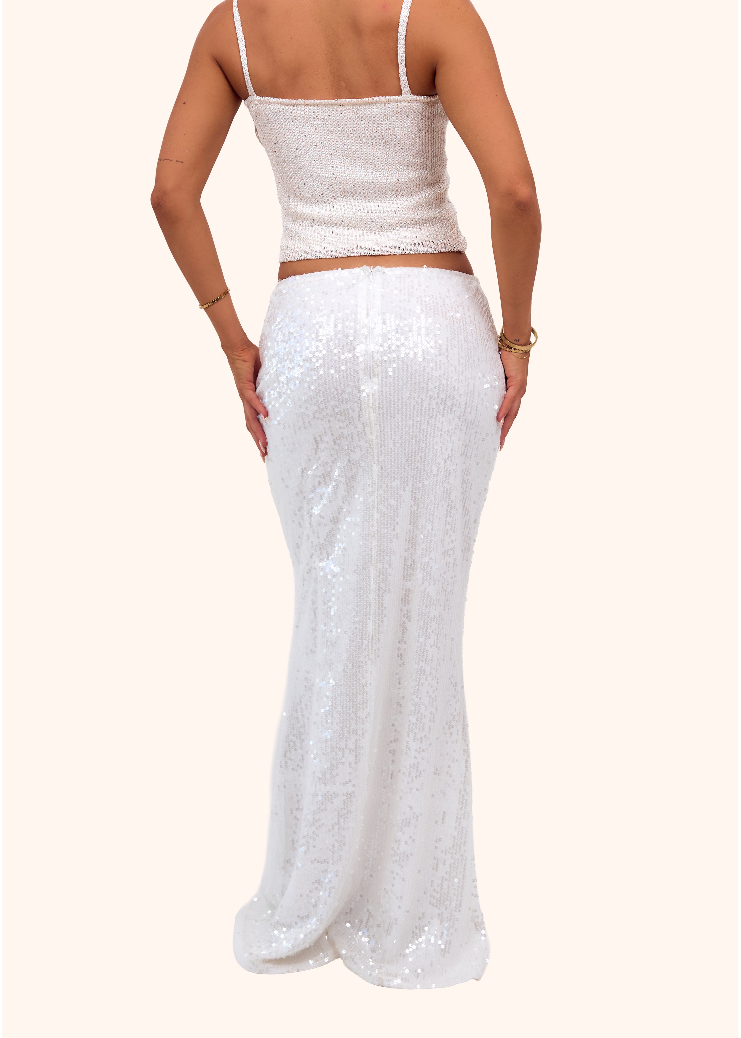 Sequin Maxi Skirt in White