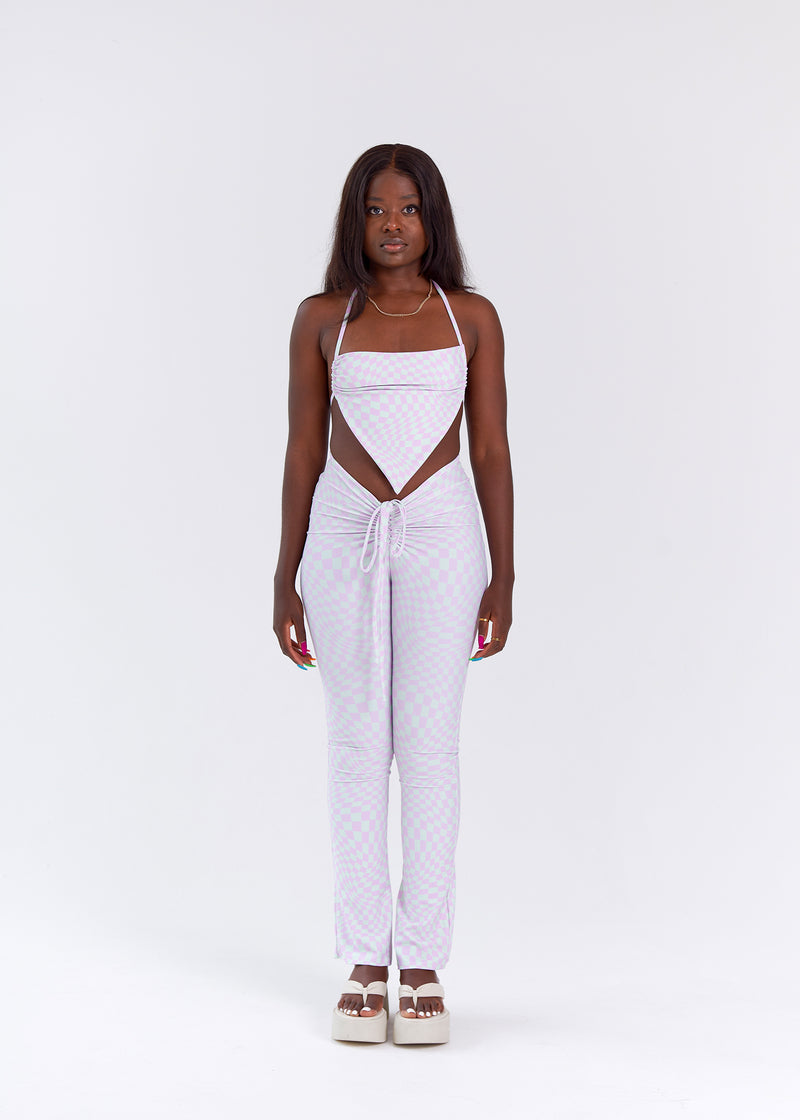 Lilac Check V Cut Top