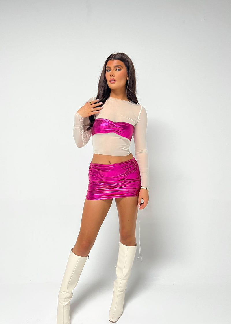 Pink Metallic Ruched Skirt